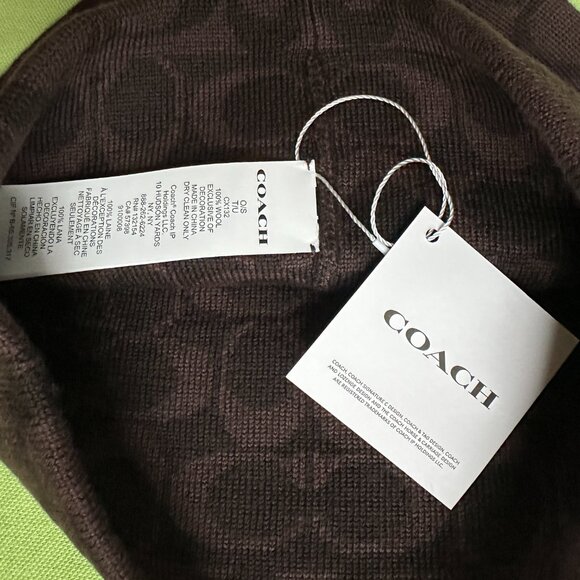 COACH SIGNATURE ROBOT PRINT KNIT BEANIE:NWT WALNUT/MULTI CX132 - Picture 9 of 9